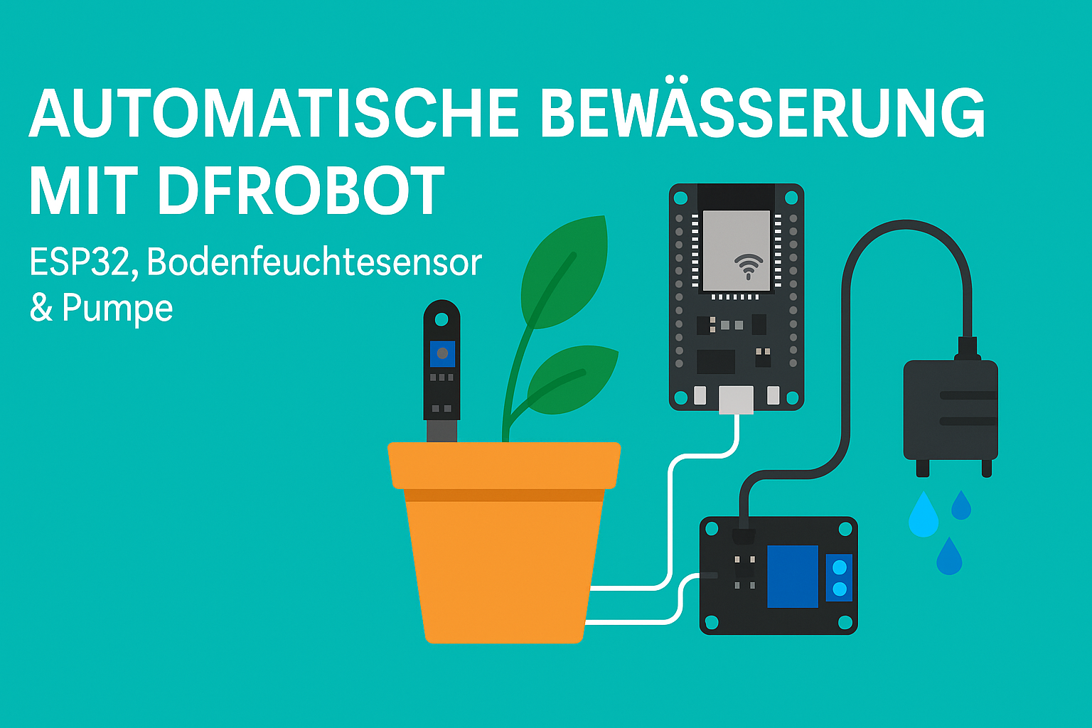 Automatische Bewässerung mit DFRobot – ESP32, Bodenfeuchtesensor & Pumpe