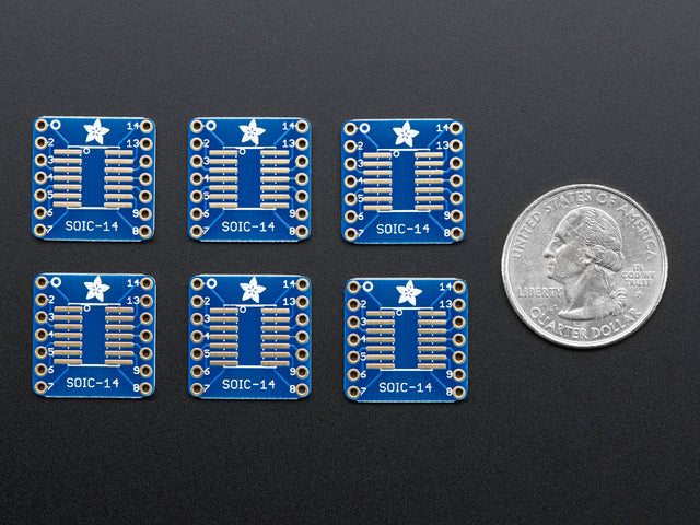 SMT Breakout PCB for SOIC-14 or TSSOP-14 - 6 Pack!