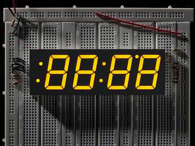 Yellow 7-segment clock display - 1.2" digit height