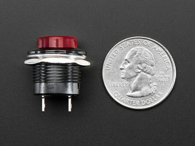 16mm Panel Mount Momentary Pushbutton -  Burgundy