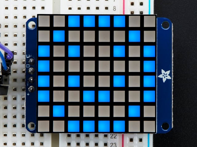 Small 1.2" 8x8 Ultra Bright Square Blue LED Matrix + Backpack