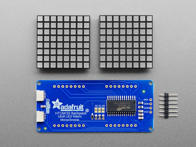16x8 1.2" LED Matrix + Backpack - Ultra Bright Square Blue LEDs
