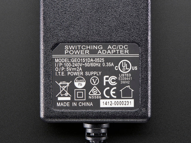 5V 2A Power Supply w/ 20AWG 6' MicroUSB Cable - International