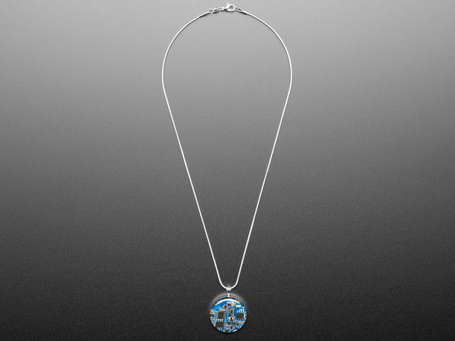 Blue Circuit Board Pendant Necklace with Silver Chain
