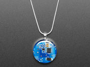 Blue Circuit Board Pendant Necklace with Silver Chain