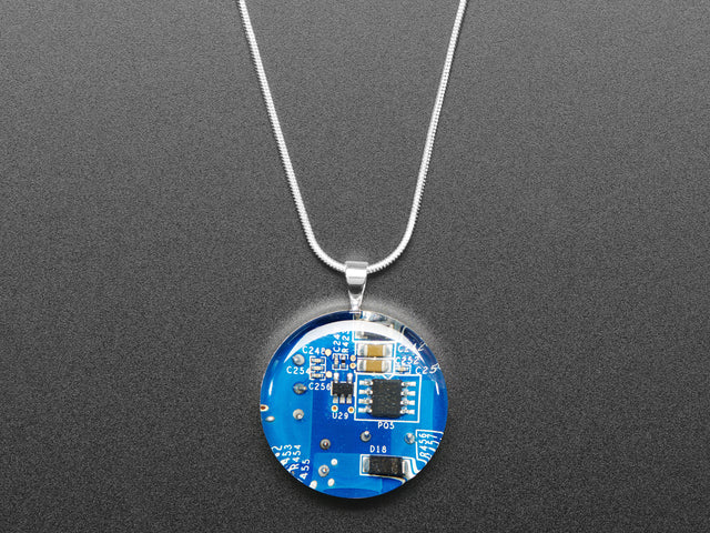 Blue Circuit Board Pendant Necklace with Silver Chain