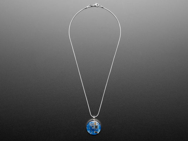 Blue Circuit Board Pendant Necklace with Silver Chain