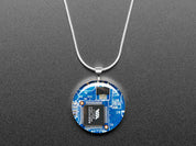 Blue Circuit Board Pendant Necklace with Silver Chain