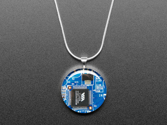 Blue Circuit Board Pendant Necklace with Silver Chain