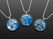 Blue Circuit Board Pendant Necklace with Silver Chain