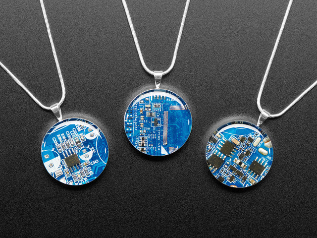 Blue Circuit Board Pendant Necklace with Silver Chain