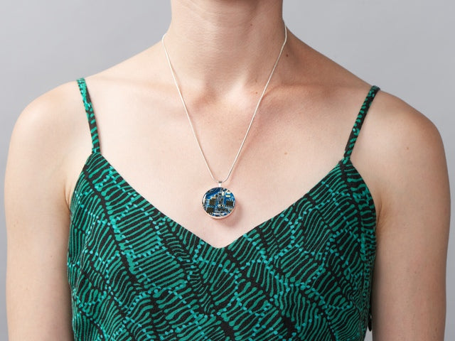 Blue Circuit Board Pendant Necklace with Silver Chain