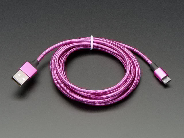 Pink and Purple Braided USB A to Micro B Cable - 2 meter long