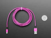 Pink and Purple Braided USB A to Micro B Cable - 2 meter long