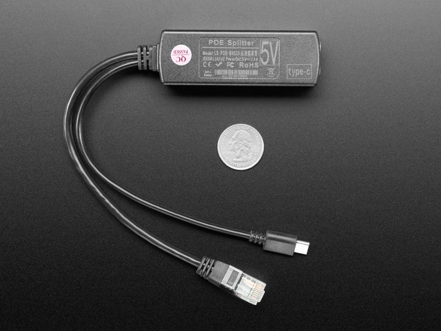 PoE Splitter with USB Type C - 5V 2A - 100 MB Ethernet