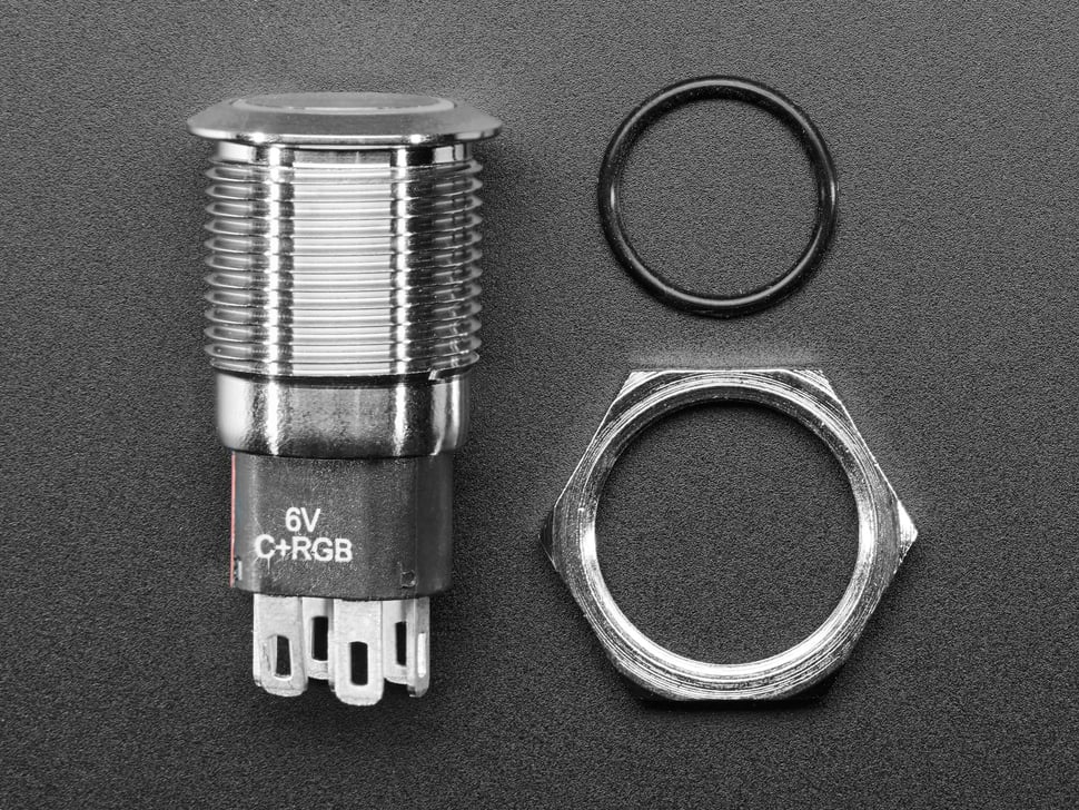Rugged Metal Silver Finish Pushbutton - 16mm 6V RGB Latching