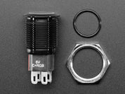 Rugged Metal Pushbutton with Black Finish - 16mm 6V RGB Latching