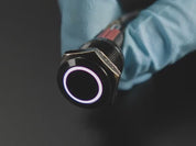 Rugged Metal Pushbutton with Black Finish - 16mm 6V RGB Latching