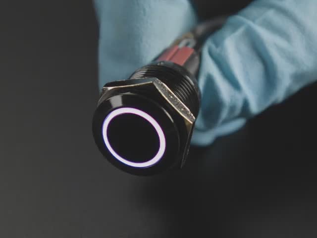 Rugged Metal Pushbutton with Black Finish - 16mm 6V RGB Latching