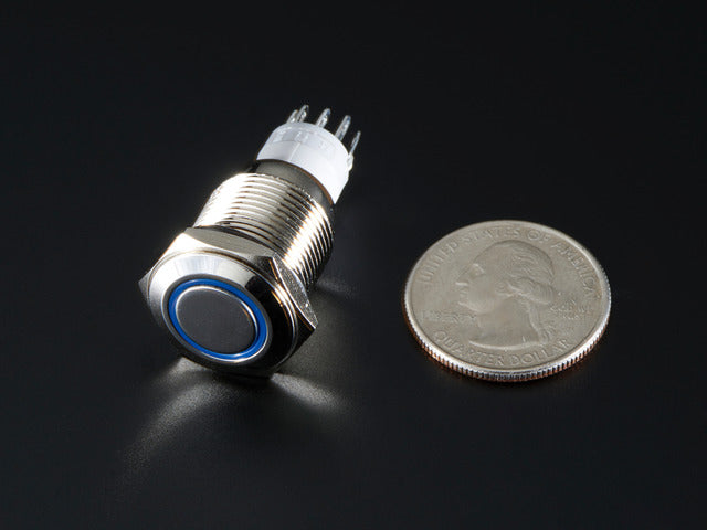 Rugged Metal Pushbutton with Blue LED Ring