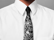 Circuit board necktie "Resistor" - Black with silver ink, narrow