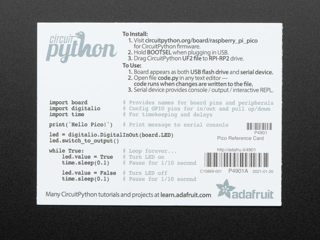 Adafruit GPIO Reference Card for Raspberry Pi Pico