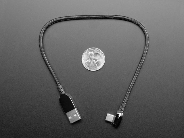 Black Woven Right Angle USB C to  USB A Cable - 0.2m long