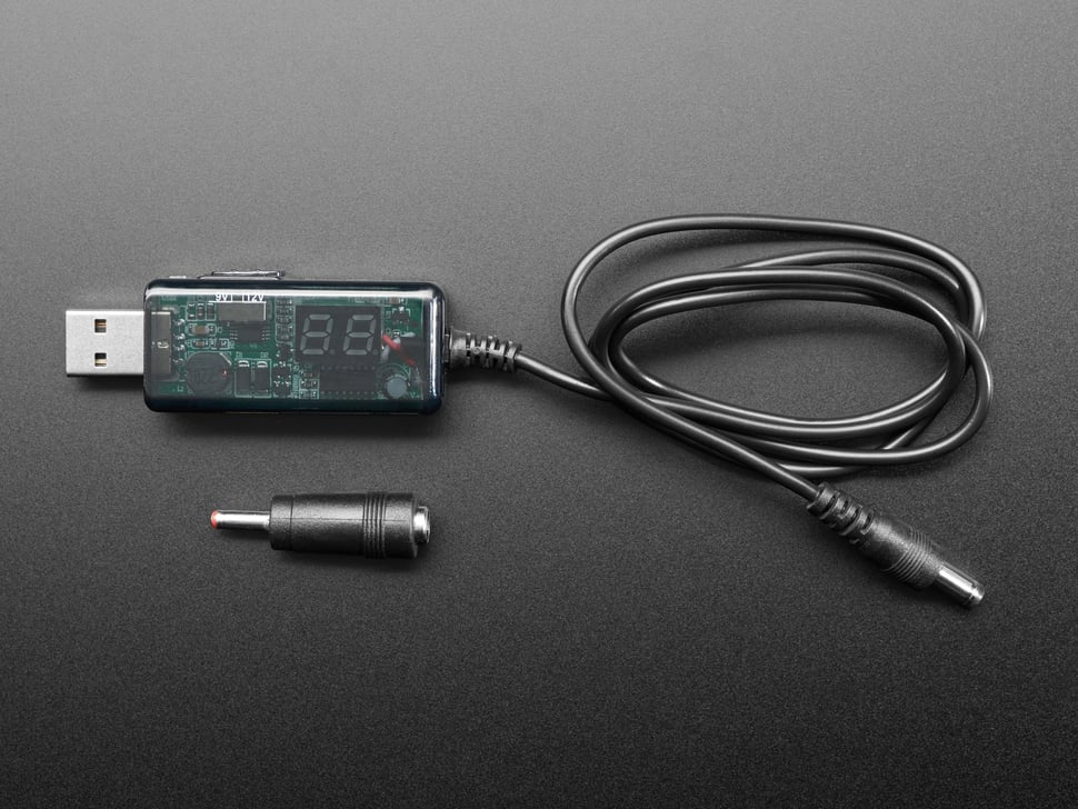 USB to 5.5mm/2.1mm DC Booster Cable - 9V or 12V Output
