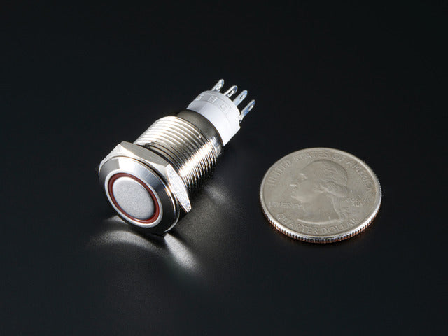 Rugged Metal Pushbutton with Red LED Ring