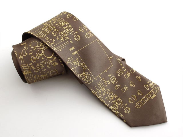 Circuit board necktie "Resistor" - Olive with gold ink, narrow