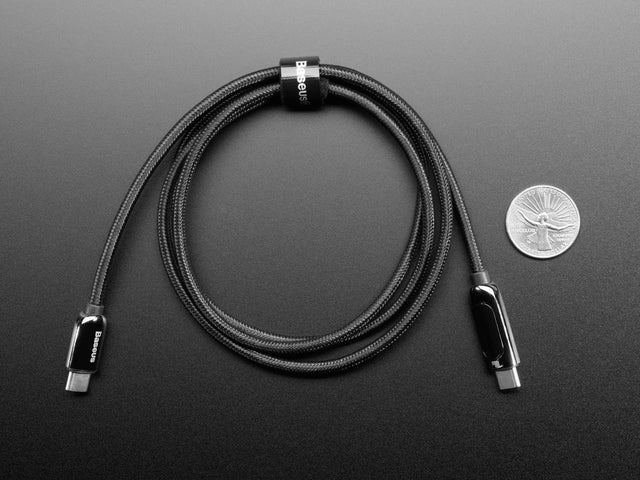 USB C to USB C Cable w/ 100W Watt Display - 1 meter Black Woven