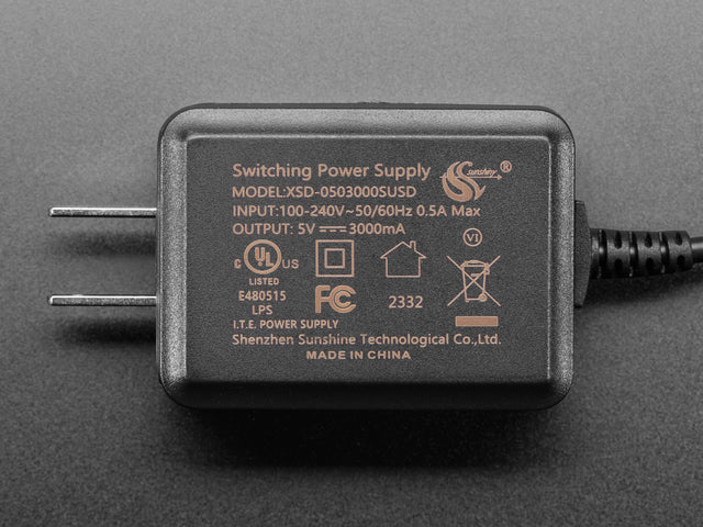 Vertical Wall Power Supply with USB C - 5V 3A Output and Switch