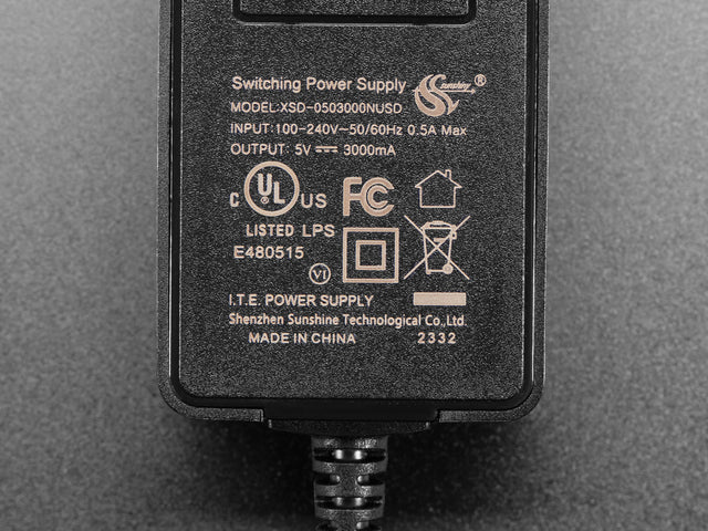 Wall Power Supply with USB C - 5V 3A Output and Switch