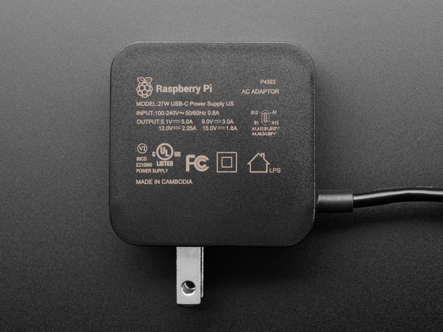 Official Raspberry Pi 27W PD Power Supply 5.1V 5A with USB C