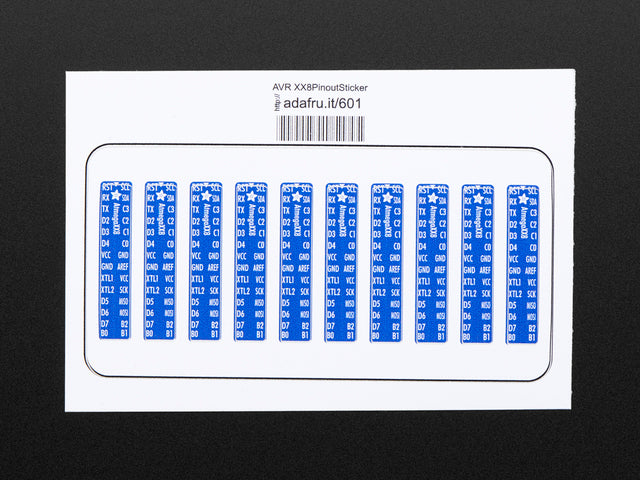 Adafruit AVR ATmegaXX8 Pinout Sticker - 10 pcs