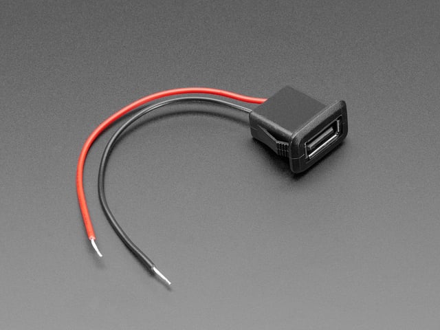 Snap-In Panel Mount Cable - USB-A Socket to 2 Wires