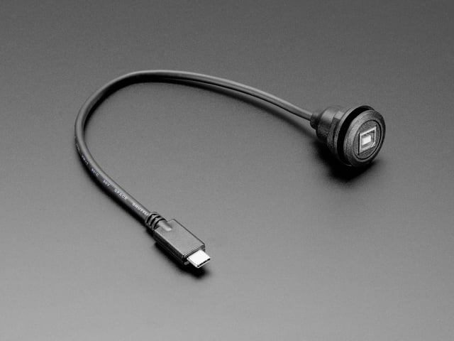 Round Panel Mount USB Cable - USB-B Socket to USB-C Plug