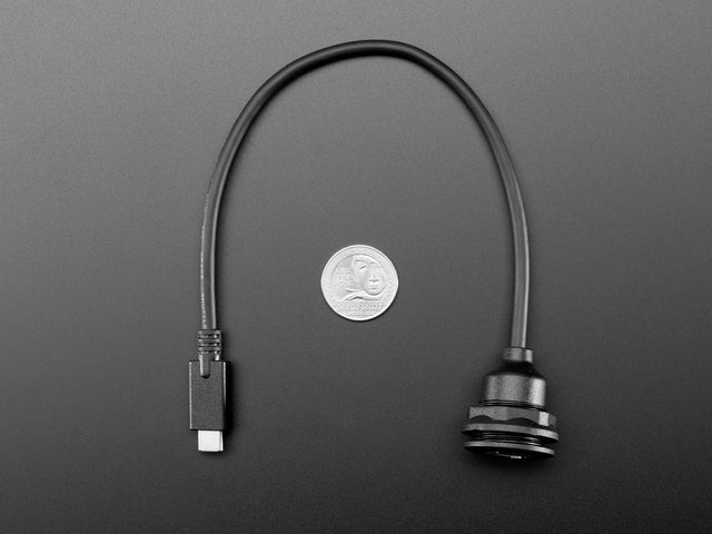 Round Panel Mount USB Cable - USB-B Socket to USB-C Plug