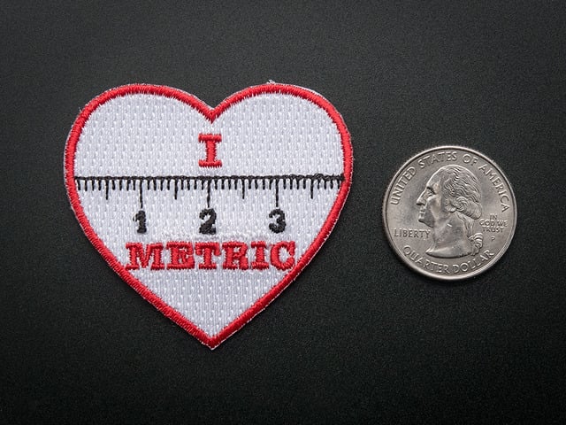 I "heart" METRIC - Skill badge, iron-on patch