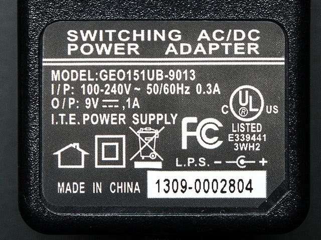 9 VDC 1000mA regulated switching power adapter - UL listed