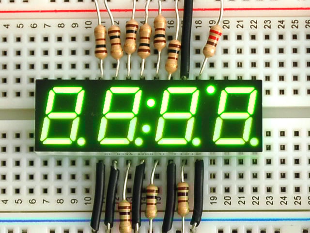 Green 7-segment clock display - 0.39" digit height