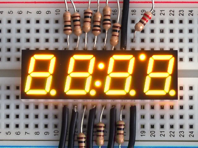 Yellow 7-segment clock display - 0.39" digit height
