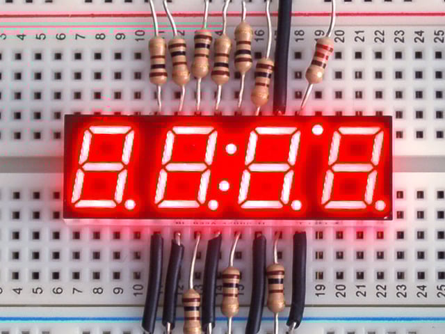 Red 7-segment clock display - 0.39" digit height