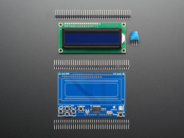 LCD Shield Kit w/ 16x2 Character Display - Only 2 pins used!