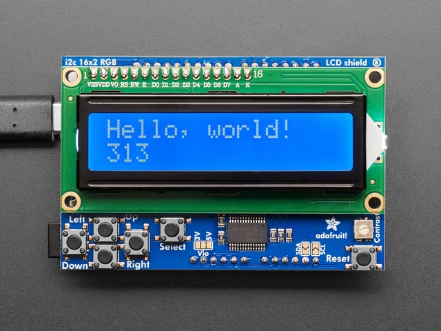 LCD Shield Kit w/ 16x2 Character Display - Only 2 pins used!