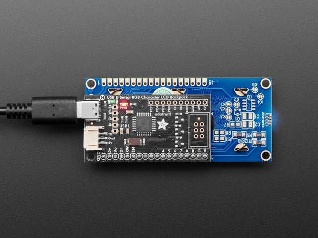 USB + Serial Backpack Kit with 16x2  RGB backlight negative LCD