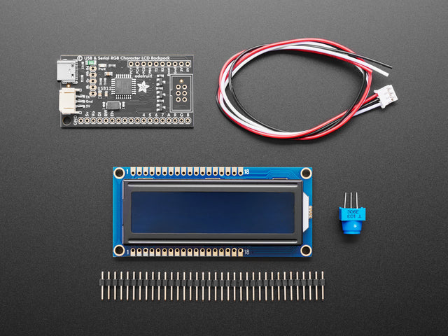 USB + Serial Backpack Kit with 16x2  RGB backlight negative LCD