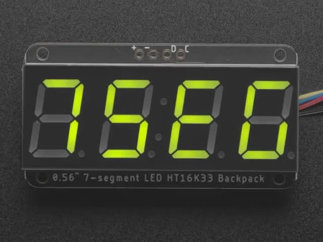 Green 7-segment clock display - 0.56" digit height