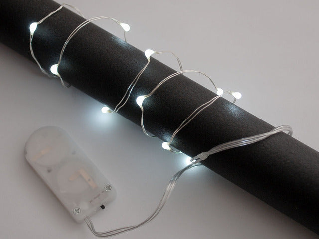 Wire Light LED Strand - 10 Cool White LEDs + Coin Cell Holder