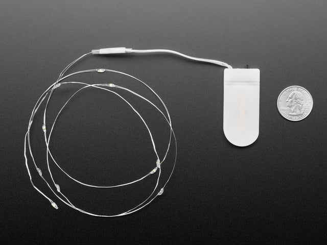 Wire Light LED Strand - 10 Cool White LEDs + Coin Cell Holder